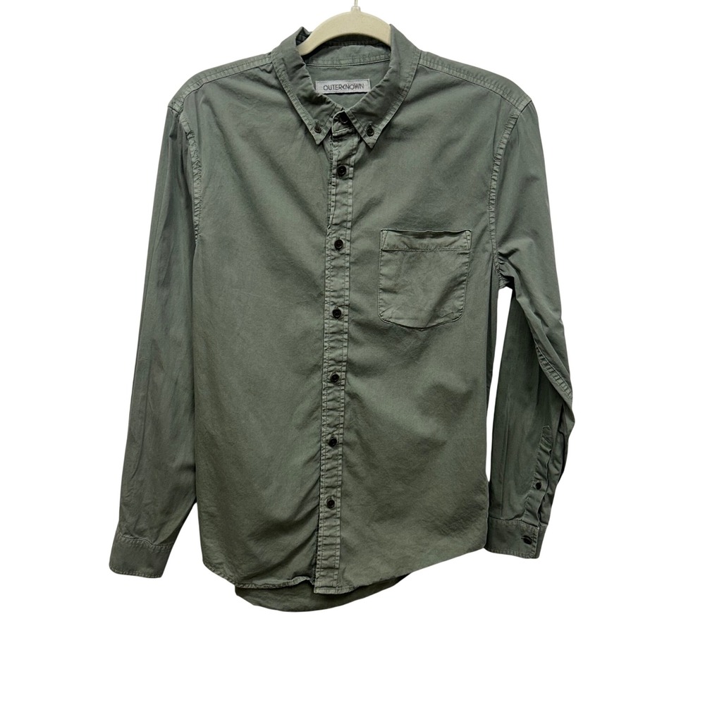 Outerknown Mens Organic Cotton Button Down Shirt Olive Green Small sustainable
